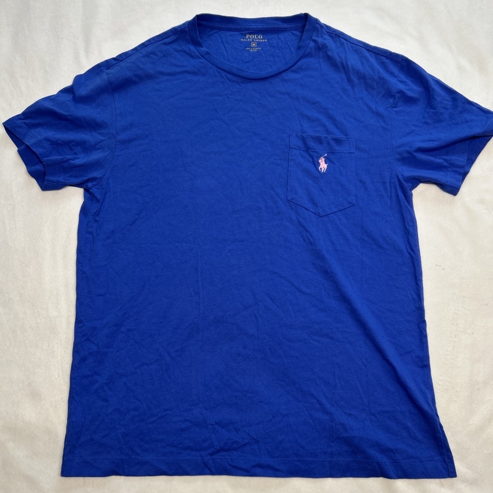 Polo Ralph Lauren Shirt Mens M Blue Pocket Pony Logo Crewneck Cotton Tee